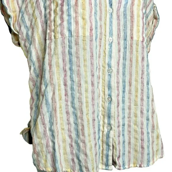 LUCKY BRAND Wms Sz L Pastel Stripe Tie Wrap Back Short Sleeve Top Blouse 7W45351 - Picture 5 of 11